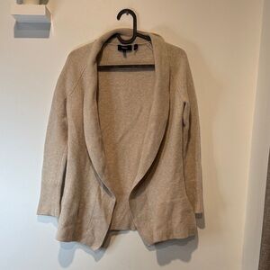 Theory Women's Light Oatmeal 100% Cashmere Knit Open Cardigan